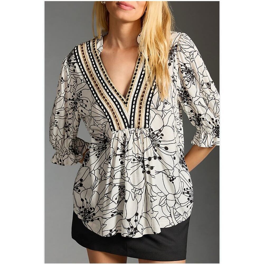 Blank London Black White Floral Embroidered Stephanie Top Sz S Petite